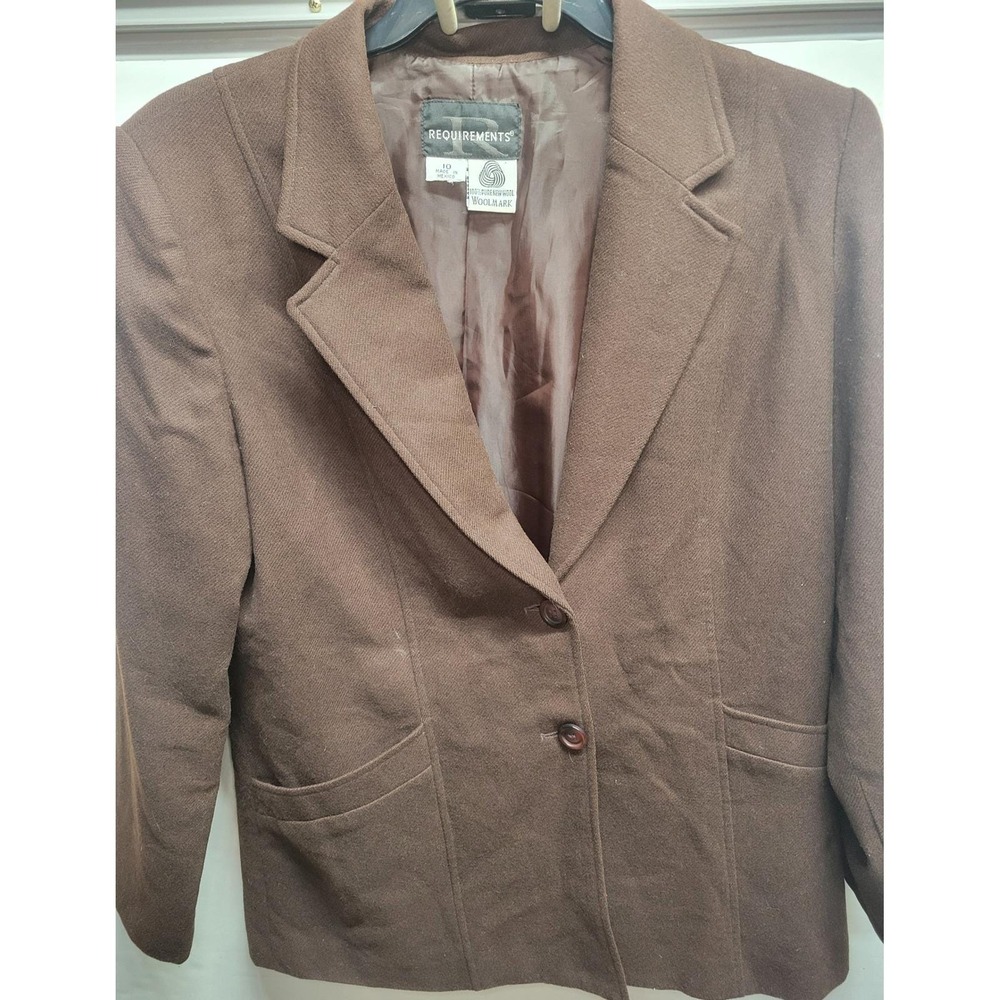 Vtg Requirements Brown pure Wool Blazer‎ Sz 10 Single Button Business Casual